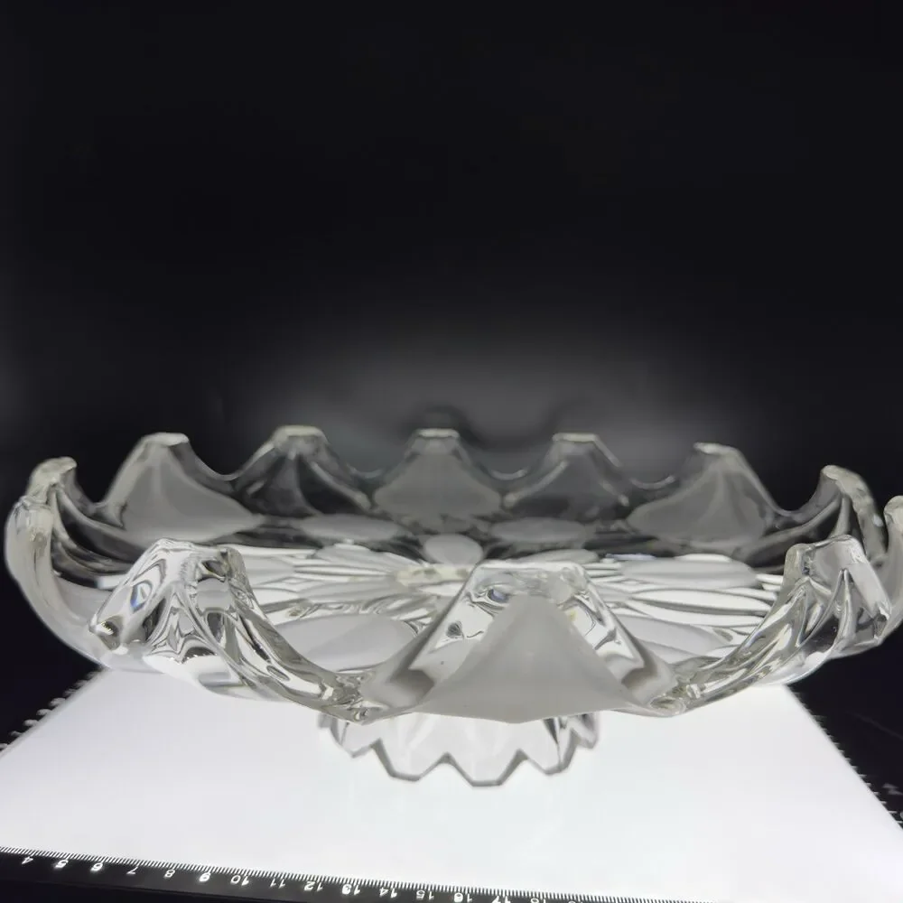 Vintage Bohemian Czech Crystal Cake Stand Frosted Clear Petal Pedestal Plate 12